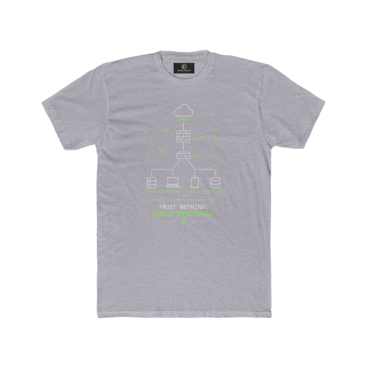 Cybersecurity Network Diagram Tee — "Trust Nothing. Verify Everything."