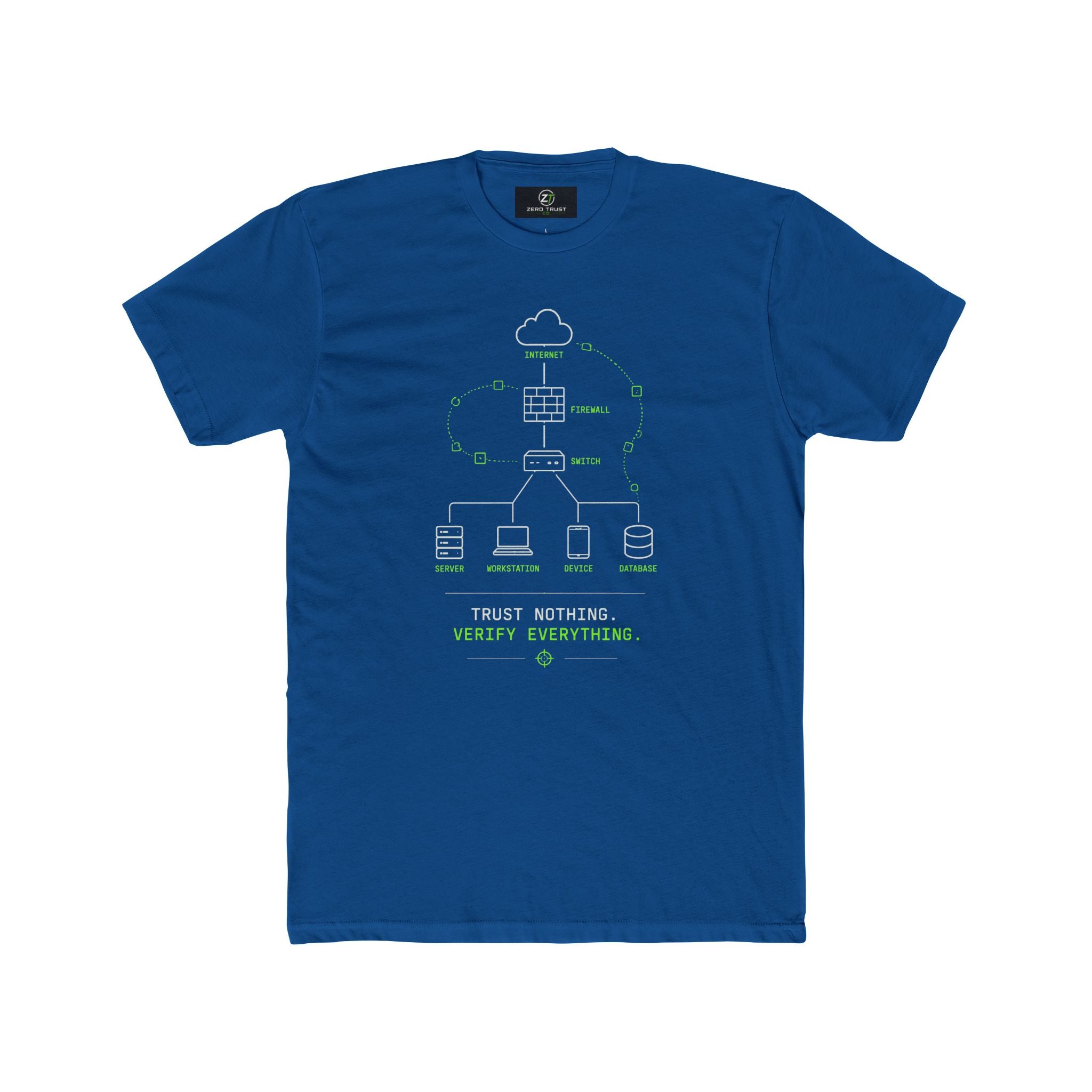 Cybersecurity Network Diagram Tee — "Trust Nothing. Verify Everything."