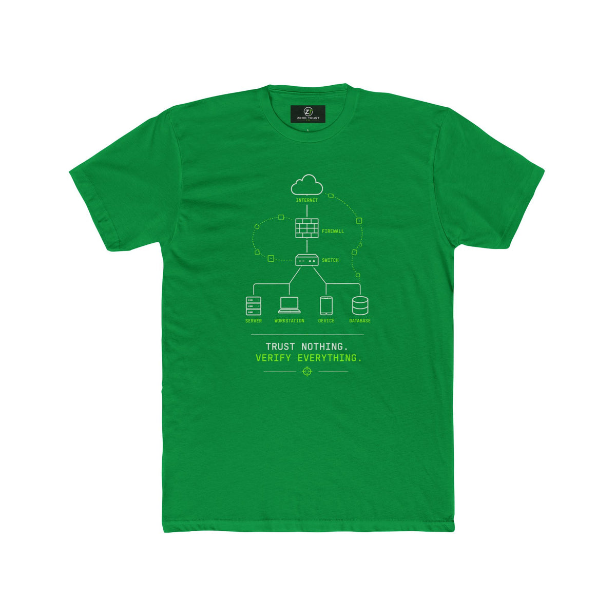 Cybersecurity Network Diagram Tee — "Trust Nothing. Verify Everything."