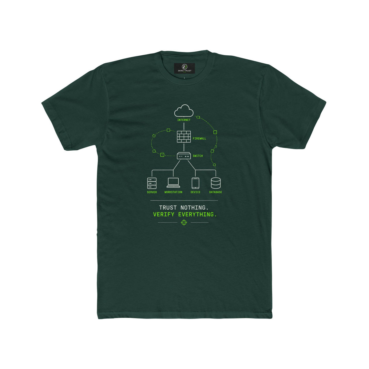 Cybersecurity Network Diagram Tee — "Trust Nothing. Verify Everything."